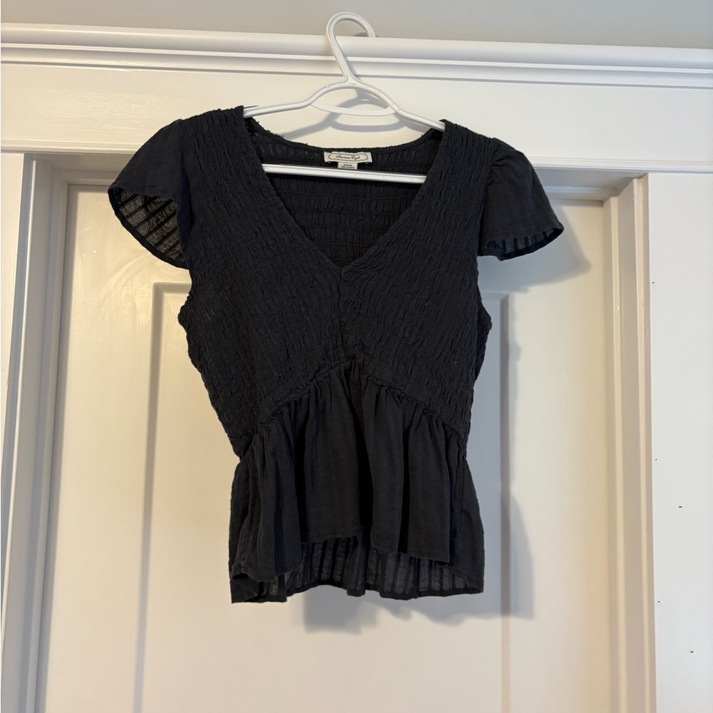 American Eagle Outfitters Black Smocked Blouse